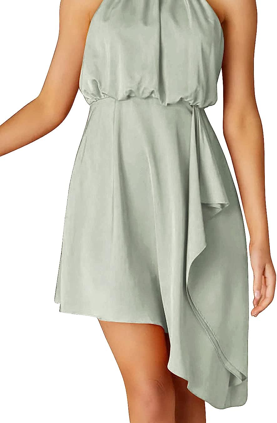 Hatant Satin Dress for Women Mini Dress Summer Halterneck Elegant Women's Cocktail Dress Sleeveless Silky Party Club Dress - Image 5